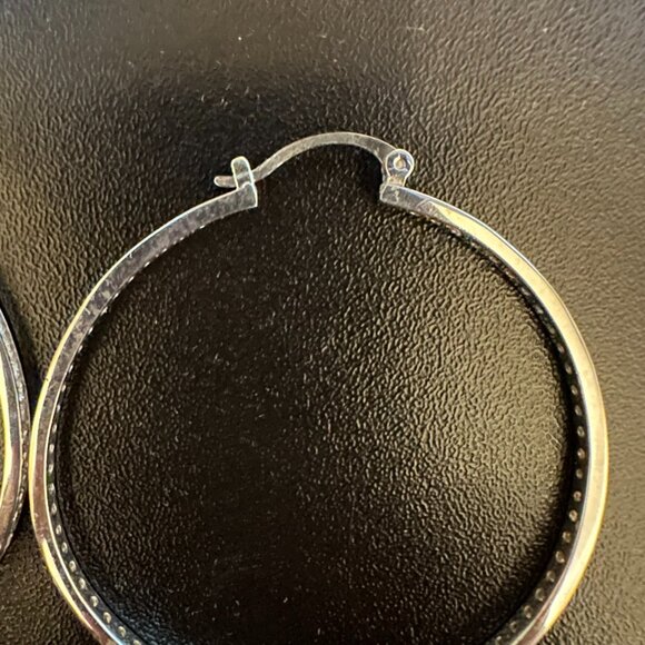 Silver CZ Diamond Round Hoop Earrings - Picture 3 of 8